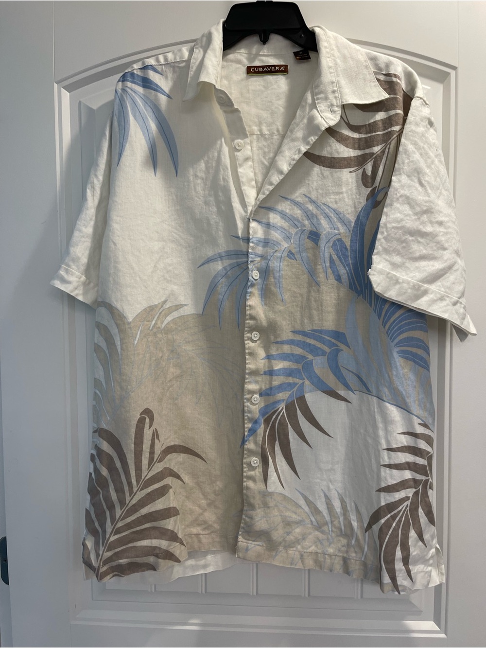Cubavera Shirt Mens XL Beige Tropical Linen Short Sleeve Button Up Hawaiian